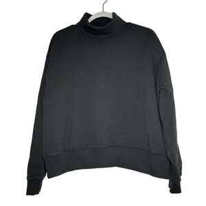 Calia Womens Mock Neck Sweatshirt Black Relaxed Fit Boxy Fleece Pullover Medium